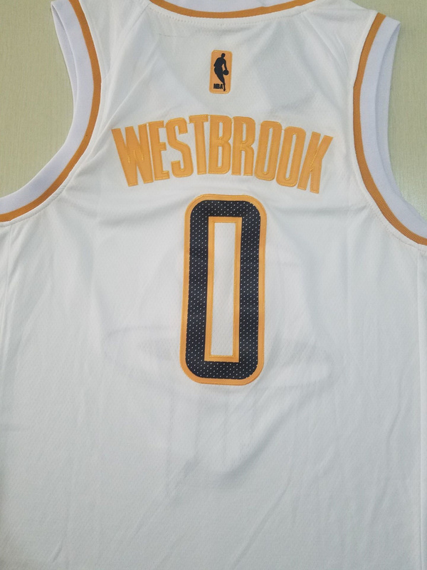 Russell Westbrook 0 White Golden Edition Jersey
