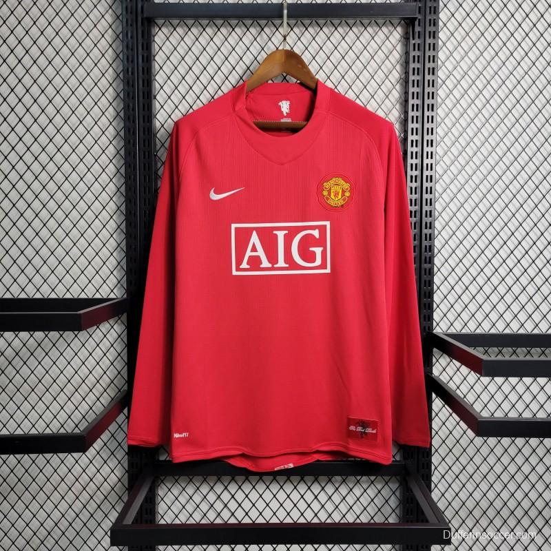 Retro Long Sleeve 07-08 Manchester United Home Premier League Jersey