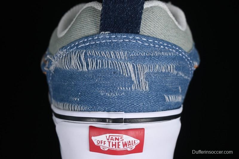 Vans Classics Knu Skool Washed Denim Distressed Vintage Chunky Tongue Skate Shoes - VN0009QCBLK