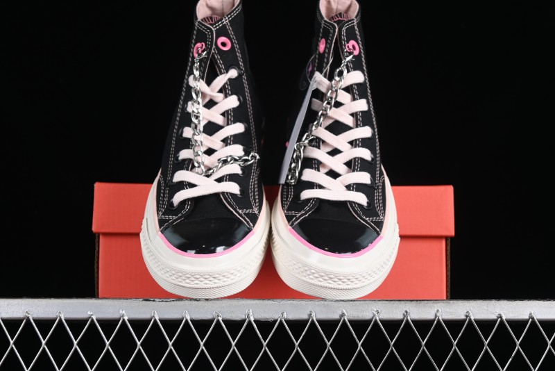 Converse Chuck 70s High Top Canvas Sneakers with Chain Accents in Black & Pink - A09539C