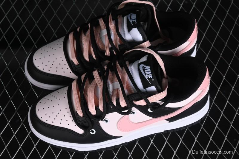 Nike Dunk Low Custom Deconstructed Strap Casual Sneakers in Black Pink - CW1590-100