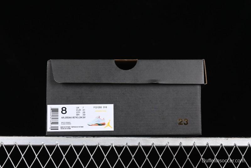 Nike Air Jordan 5 Retro Low AJ5 Sneakers in Football Grey with Vivid Orange and Pine Green Accents - FQ1293-018