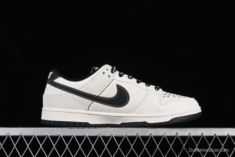 Nike SB Dunk Low Supreme Collaboration - Beige Black Canvas Anniversary Custom Low-Top Casual Skate Shoes - BB8657-515