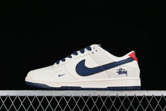 Stussy x Nike SB Dunk Low Anniversary Custom Sneakers with Blue Swoosh - DQ1098-379