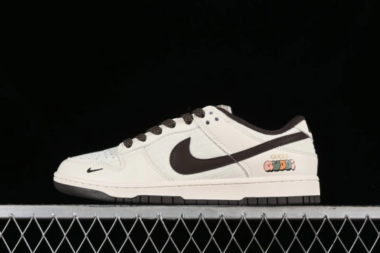 Nike SB Dunk Low Gucci Collaboration - Beige Brown Woven Fabric Anniversary High-End Custom Low-Top Casual Skate Shoes - DQ1098-375
