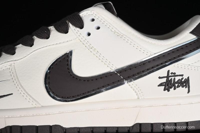 Stussy x Nike SB Dunk Low Anniversary Customized Casual Sneakers in Off-White Black Swoosh - DQ1098-378