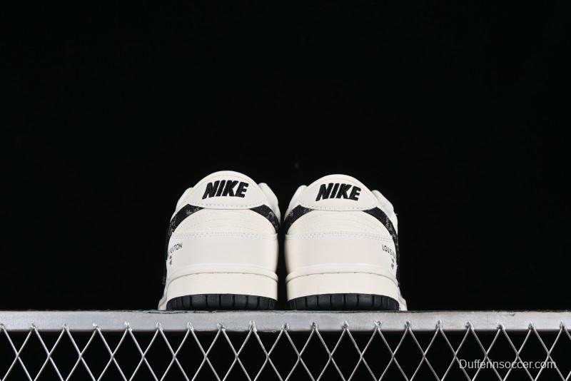 Nike SB Dunk Low LV Collaboration - Beige Black Denim Anniversary High-End Custom Low-Top Casual Skate Shoes - JH8310-946