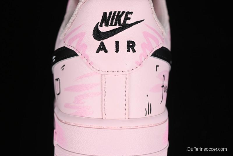 Nike Air Force 1 '07 Low Casual Sneakers with Anime-inspired Peach Pink Spray Design - CW2288-111