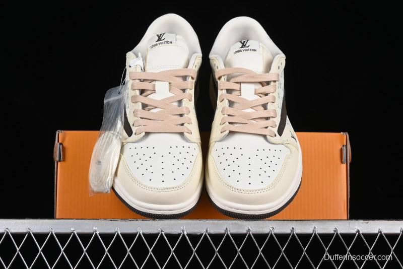 Nike Travis Scott x Fragment Design x Jordan Air Jordan 1 Low OG SP AJ1 LV Beige Brown Print Casual Sneakers - LJ5188-006