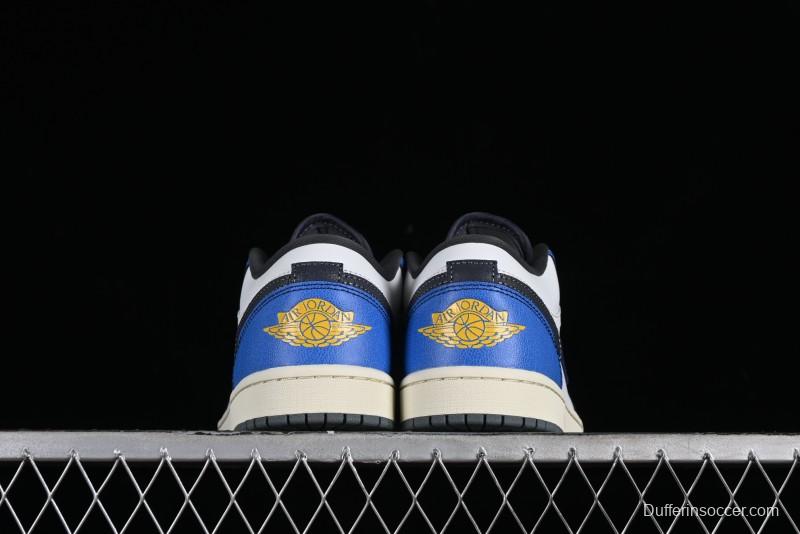 Nike Air Jordan 1 Low Flight Vintage Casual Sneakers with Distressed White-Blue Design - FV8439-104