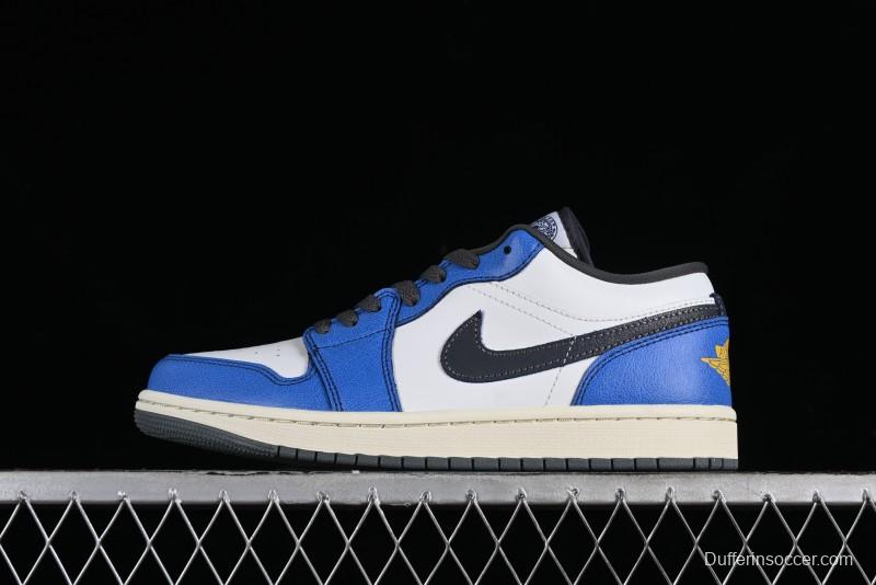 Nike Air Jordan 1 Low Flight Vintage Casual Sneakers with Distressed White-Blue Design - FV8439-104