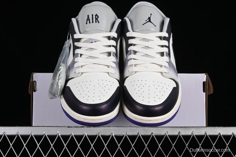 Nike Air Jordan 1 Low SE Casual Sneakers in Black White with Metallic Purple Accents - HF5759-101