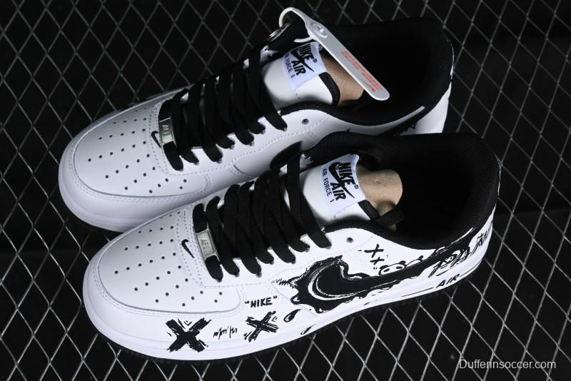 Nike Air Force 1 '07 Low Casual Sneakers with Black and White Graffiti Panda Design - DH7561-222