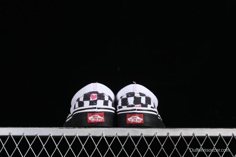 Vans Slip-On Classic Collaborative Hand-Painted Graffiti with Pink Accents and Crystal Outsole Checkerboard Slip-On - VN000CT5BPA