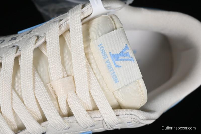 Nike SB Dunk Low LV Collaboration - Beige Blue Double Swoosh Print Anniversary Custom Low-Top Casual Sneakers - CF3688-005