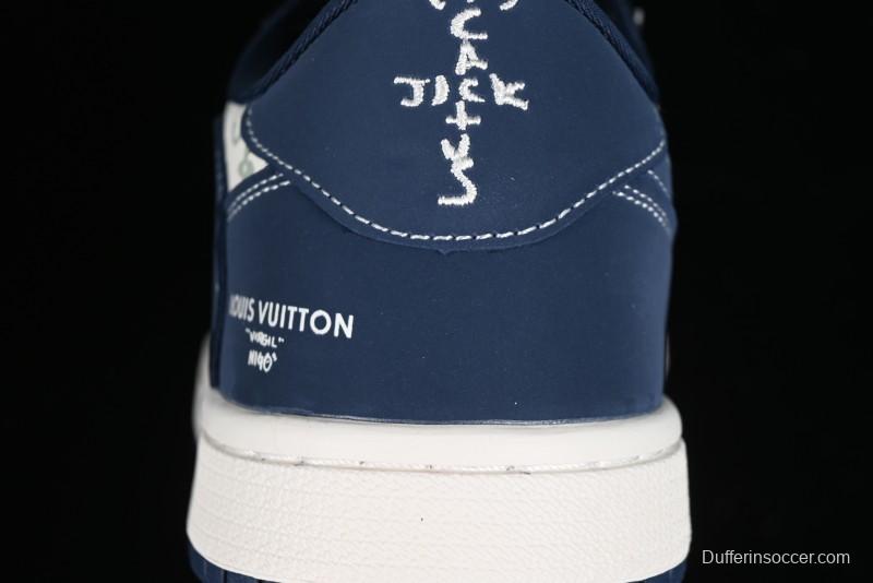 Nike Travis Scott x Fragment Design x Air Jordan 1 Low OG SP AJ1 LV Collaboration Deep Blue Low-top Casual Sneakers - LX1988-103