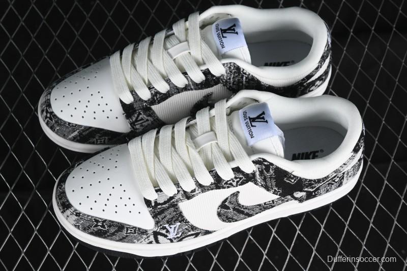 Nike SB Dunk Low LV Collaboration - Black Denim Anniversary High-End Custom Low-Top Casual Skate Shoes - XB3802-351