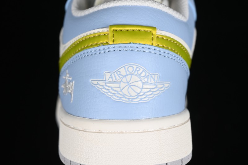 Nike Air Jordan 1 Low Stussy Collaboration - Blue Gold Custom High-End Basketball Shoes - WG8850-007