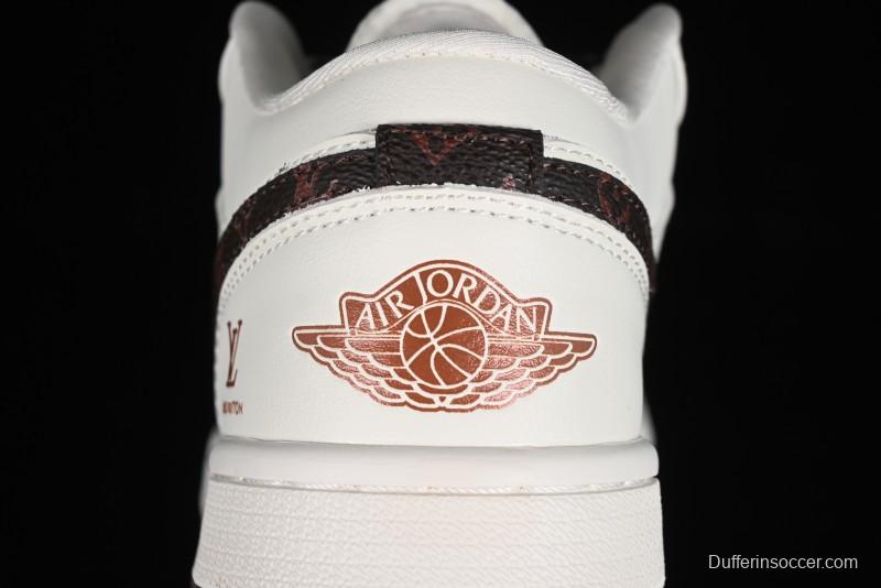 Nike Air Jordan 1 Low LV Collaboration Sneakers - Classic Monogram Swoosh in Off-White - WG8850-004
