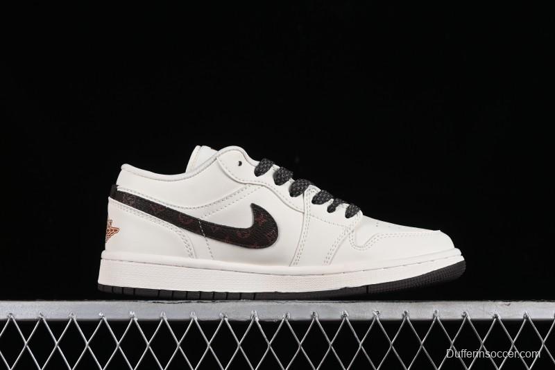 Nike Air Jordan 1 Low LV Collaboration Sneakers - Classic Monogram Swoosh in Off-White - WG8850-004