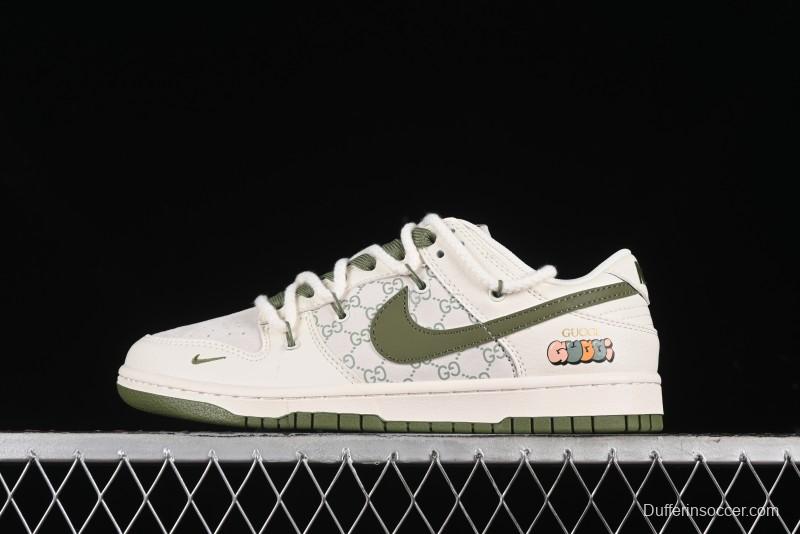Nike SB Dunk Low Gucci Collaboration - Beige Green Floral Anniversary High-End Custom Low-Top Casual Skate Shoes - XX2025-918