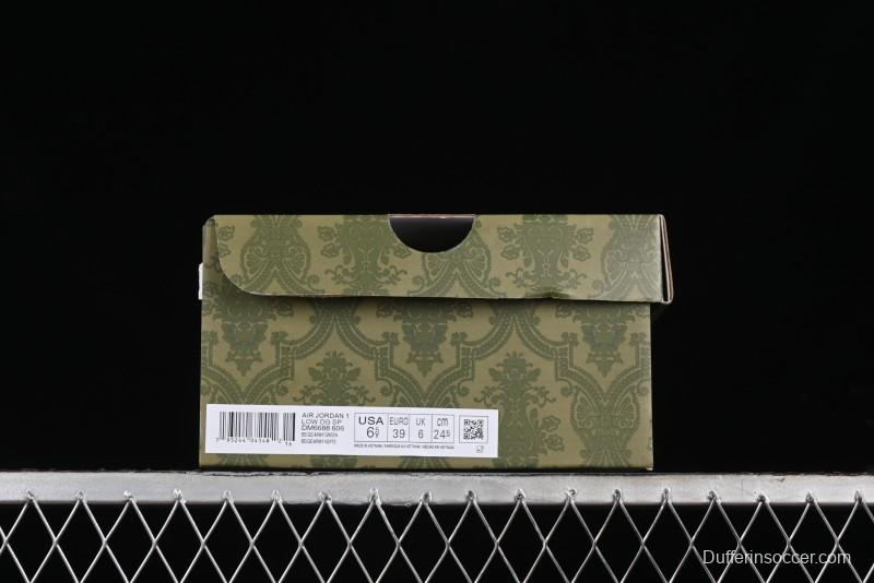 Nike Travis Scott x Fragment Design x Air Jordan 1 Low OG SP AJ1 Retro Sneakers in Off-White & Fresh Green - DM6688-606