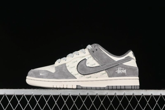 Nike SB Dunk Low Stussy Collaboration - Grey Pig Suede Patchwork Anniversary Custom Low-Top Casual Skate Shoes - CF3688-016