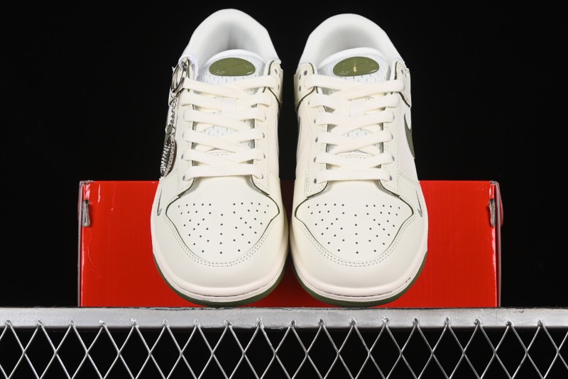 Nike SB Dunk Low Supreme Collaboration - Off White Dark Green Check Anniversary High-End Custom Low-Top Casual Skate Shoes - DQ1098-393