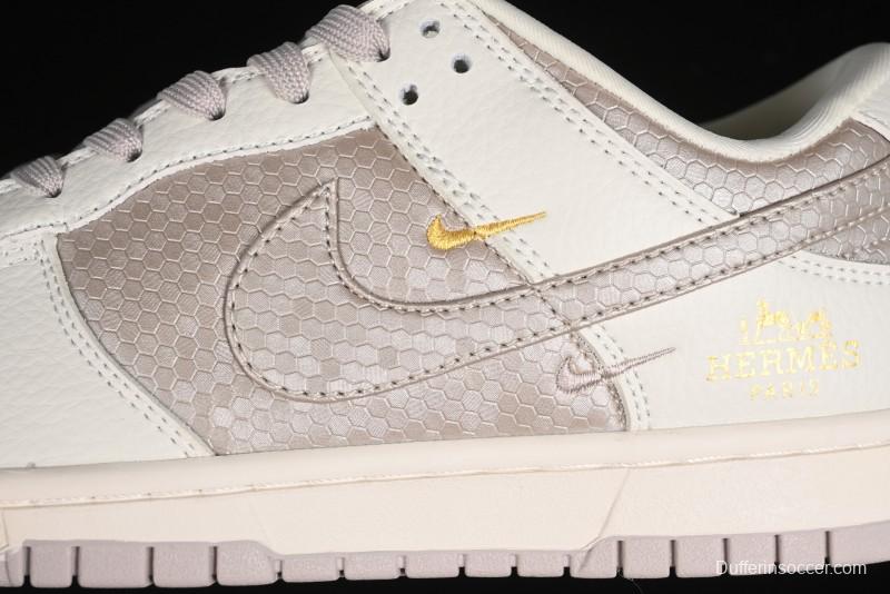 Nike SB Dunk Low Hermes Collaboration - Snake Print Brown Swoosh Low Top Casual Skate Shoes - XD6188-040
