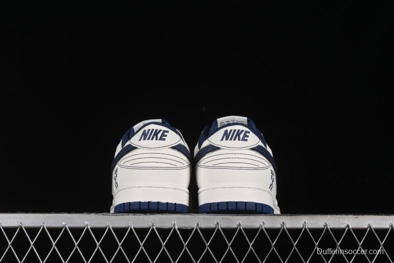 Nike SB Dunk Low OFF-WHITE Collaboration - Beige Navy Swoosh Anniversary Custom Low-Top Casual Skate Shoes - DJ2024-011
