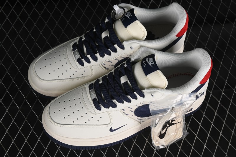Nike Air Force 1 '07 Low Stussy Collaboration - Blue Red Print Low-Top Casual Sneakers - XZ3318-566