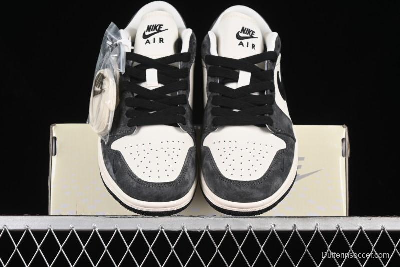 Nike Air Jordan 1 Low Retro Basketball Shoes - Black Velvet Pig Collaboration Custom Design - SJ9950-016