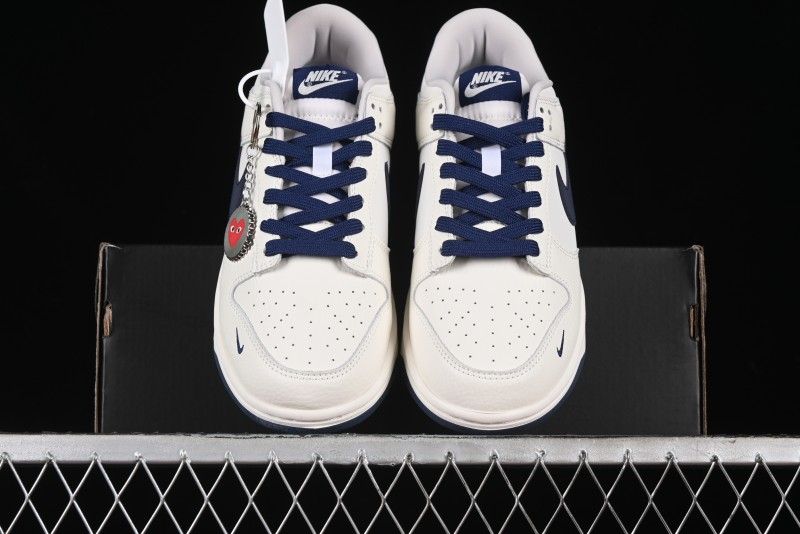 Nike SB Dunk Low Supreme Collaboration - Double Swoosh Beige Navy Anniversary Custom Low-Top Casual Skate Shoes - XX2025-668