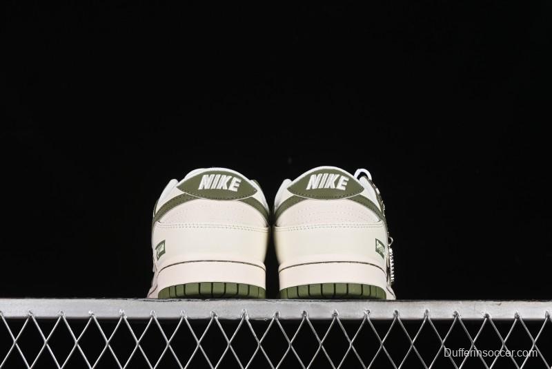 Nike SB Dunk Low Supreme Collaboration - Off White Dark Green Check Anniversary High-End Custom Low-Top Casual Skate Shoes - DQ1098-393