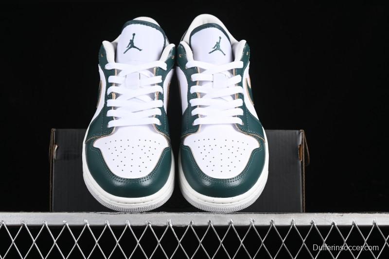 Nike Air Jordan 1 Low Retro Casual Sneakers in White Green - FQ7687-300