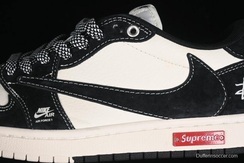 Nike Travis Scott x Fragment Design x Air Jordan 1 Low OG SP AJ1 Supreme Stussy Collaboration - Red Tab Black Warrior Low Top Casual Sneakers - SJ2068-124