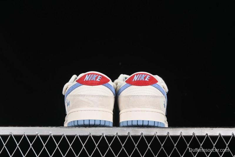 Nike SB Dunk Low Stussy Anniversary Edition Customized Low-Top Casual Skate Shoes with Blue Swoosh - SJ2068-279