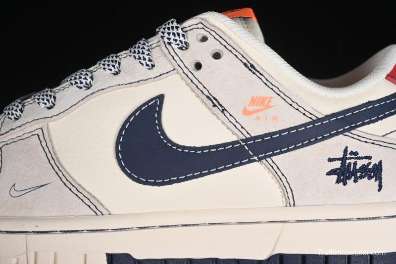 Nike SB Dunk Low Stussy Collaboration - Patchwork Grey White Dark Blue Swoosh Anniversary Custom Low-Top Casual Skate Shoes - MM1089-025