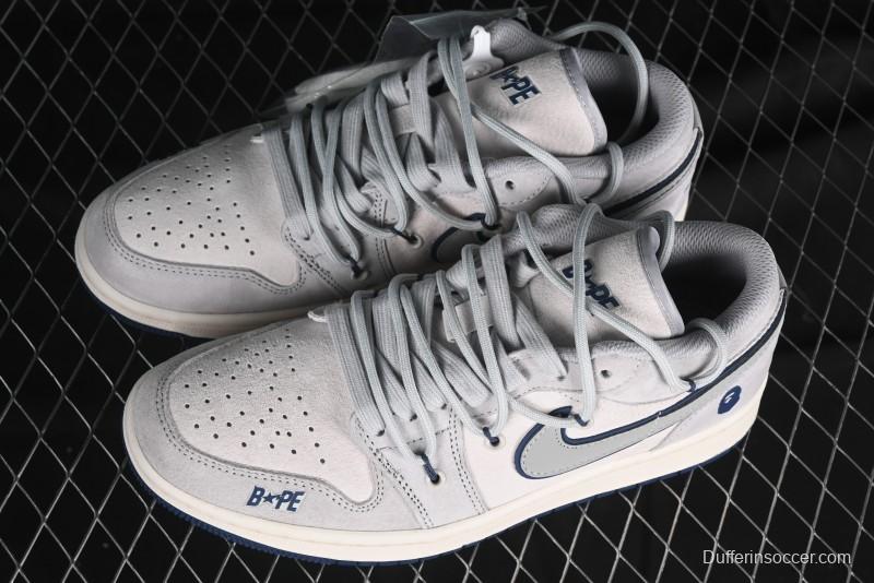 Nike Air Jordan 1 Low AJ1 Bape Collaboration - Grey Blue Retro Basketball Shoes with Custom Laces - SJ9950-019