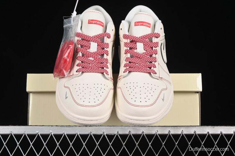 Nike Air Jordan 1 Low AJ1 Supreme Collaboration - Red Rabbit Retro Basketball Shoes - SJ9950-025