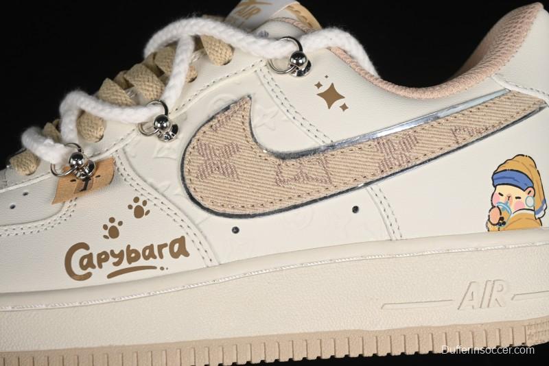 Nike Air Force 1 Low x Capybara "Pearl Girl" Casual Sneakers with Lace-Up Design - LV0506-505