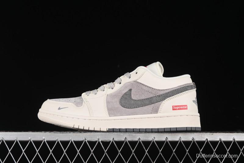 Nike Air Jordan 1 Low Supreme Collaboration - Dual-Tone Beige/Grey Retro Basketball Shoes - SJ9950-030
