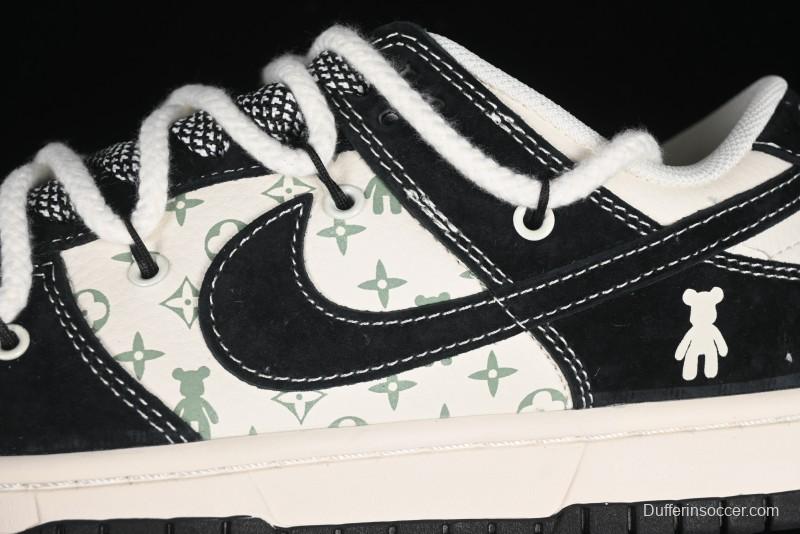 Nike SB Dunk Low Violent Bear Series - Lace-Up Beige with Black Swoosh Anniversary High-End Customized Low-Top Casual Skate Shoes - SJ2068-290