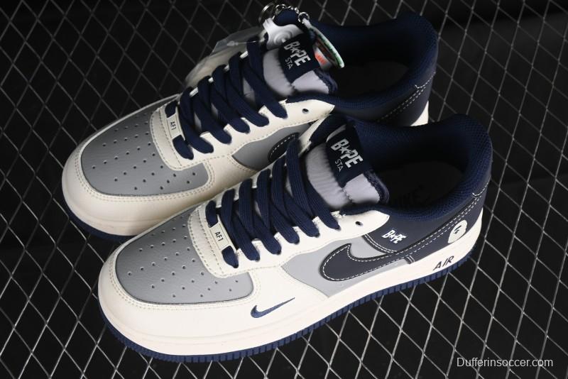 Nike Air Force 1 '07 Low Bape Collaboration - Deep Blue Grey Low-Top Casual Sneakers BB6566-206