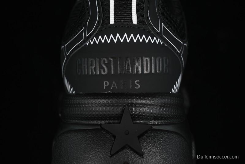 Dior Chrono Round Toe Lace-Up Lifestyle Casual Running Sneakers - 6865 WHITE BLACK