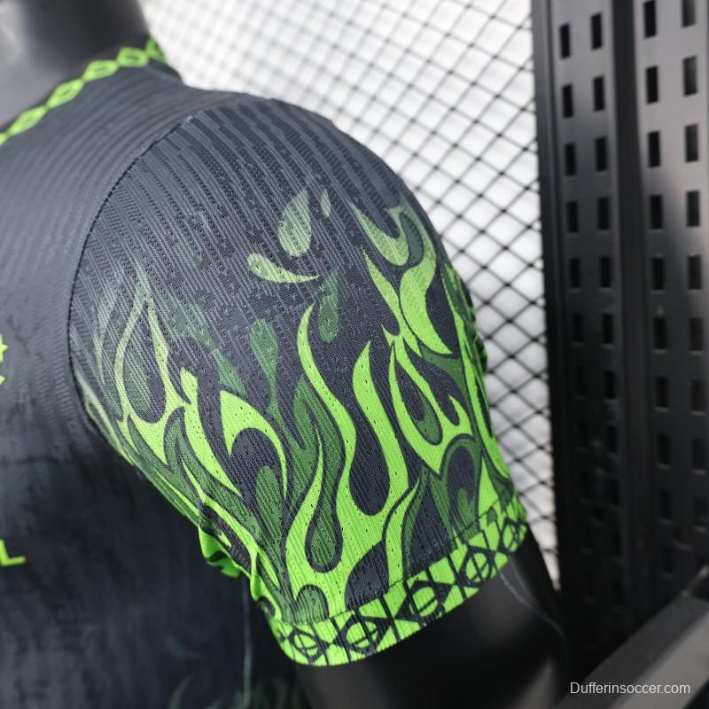 Player Version 2025 Brazil Dark Grey with Neon Green Flame Jersey
