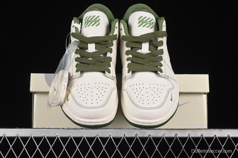 Nike Air Jordan 1 Low OFF-WHITE Collaboration - Retro Basketball Shoes with Beige Green Stitching - CF3688-021