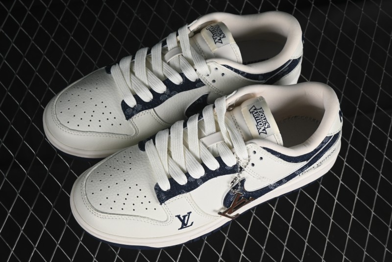 Nike SB Dunk Low LV Collaboration - Denim Print Swoosh Anniversary High-End Custom Low-Top Casual Skate Shoes - XB3802-360