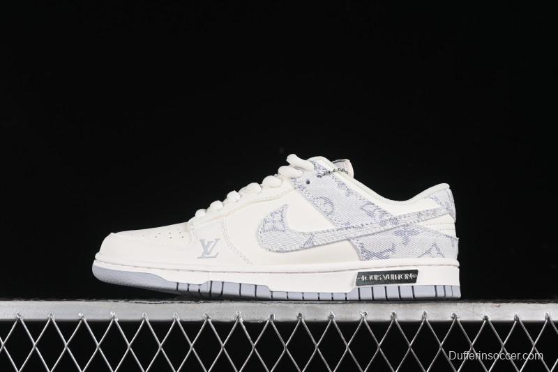 Nike SB Dunk Low LV Collaboration - Purple Denim with White and Purple Swoosh Anniversary High-End Custom Low-Top Casual Sneakers - DJ2024-010
