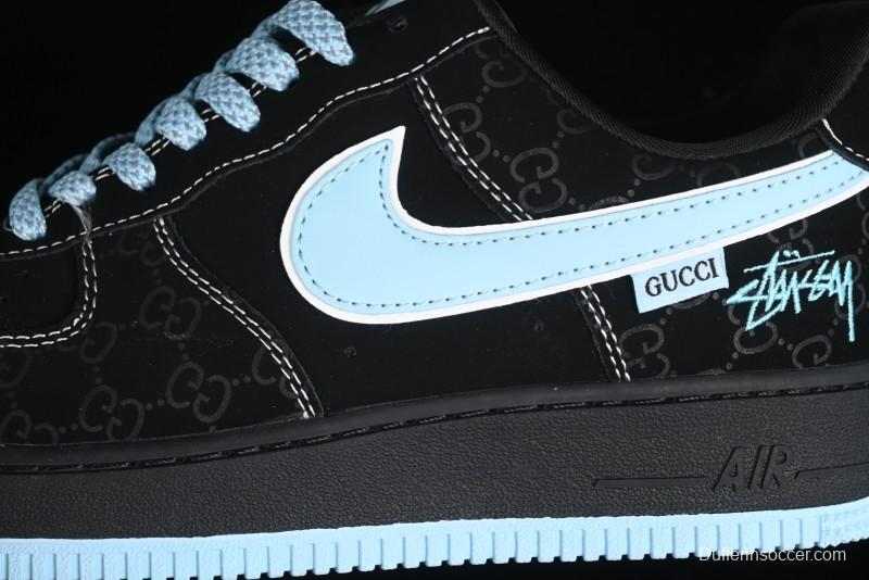 Nike Air Force 1 '07 Low Stussy Collaboration - Black Tiffany Low-Top Casual Sneakers - KK1988-008
